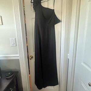 Xscape Black One-Shoulder Asymmetrical Pant Jumpsuit